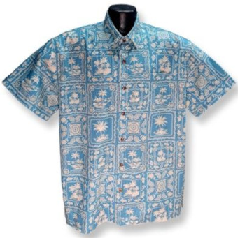 Traditional Blue Hawaiian shirt- Made in USA 100% Cotton